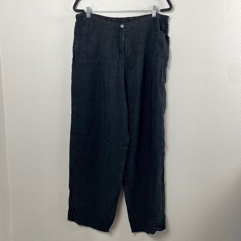Kleen XL silk linen blend zip up wide legged pant trouser textured FLAWED